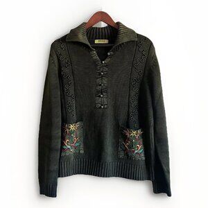 Auto Days Embroidered Green Sweater